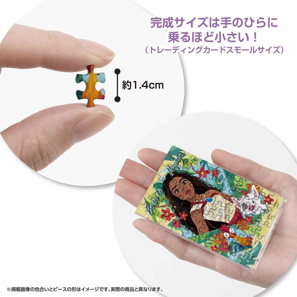 約1.4cmのピースと、手のひらに乗せた完成品の大きさがわかる画像